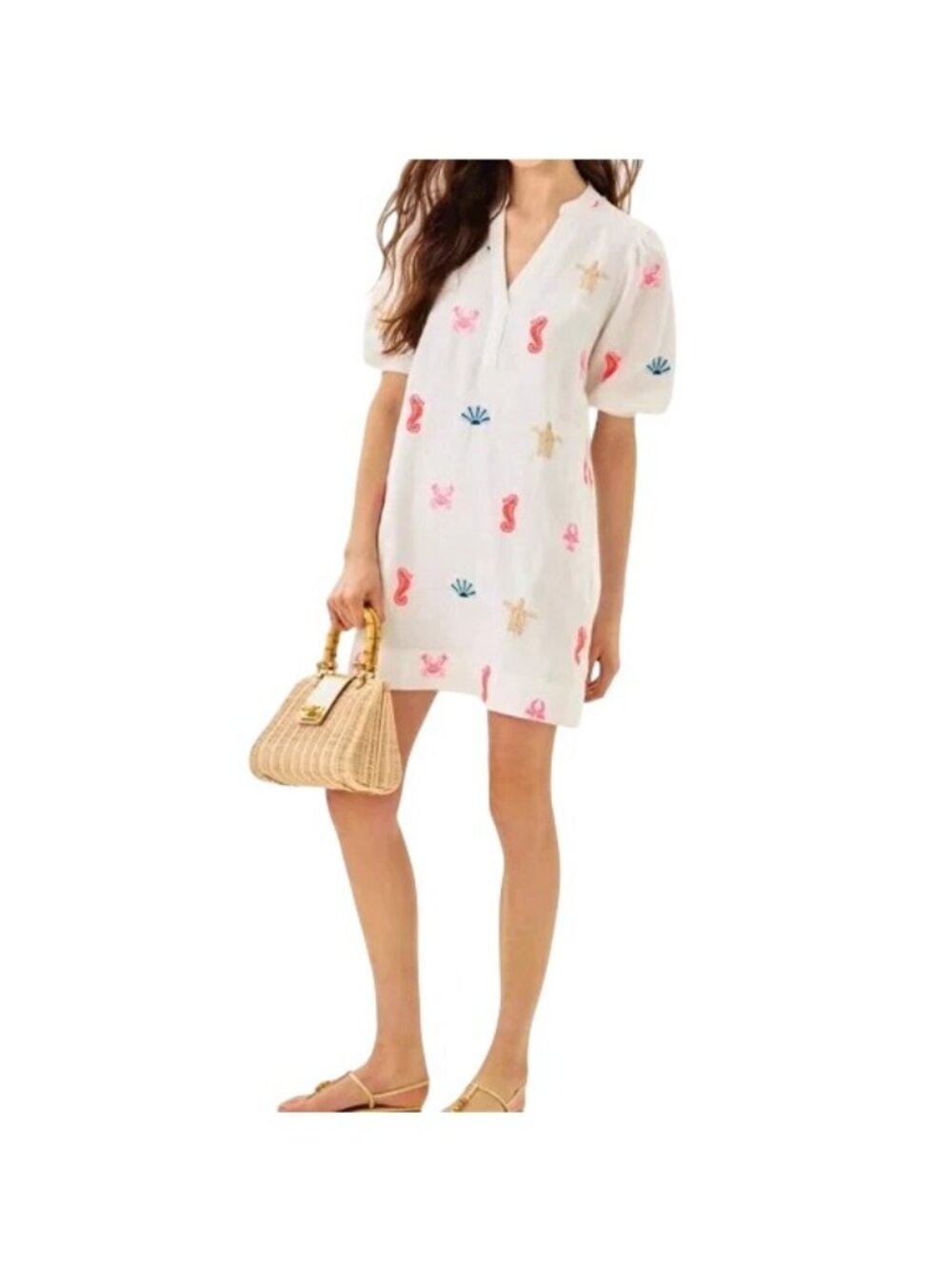 Lilly Pulitzer Mialeigh Dress White Linen Embroidered Beaded Beach Resort Size 4